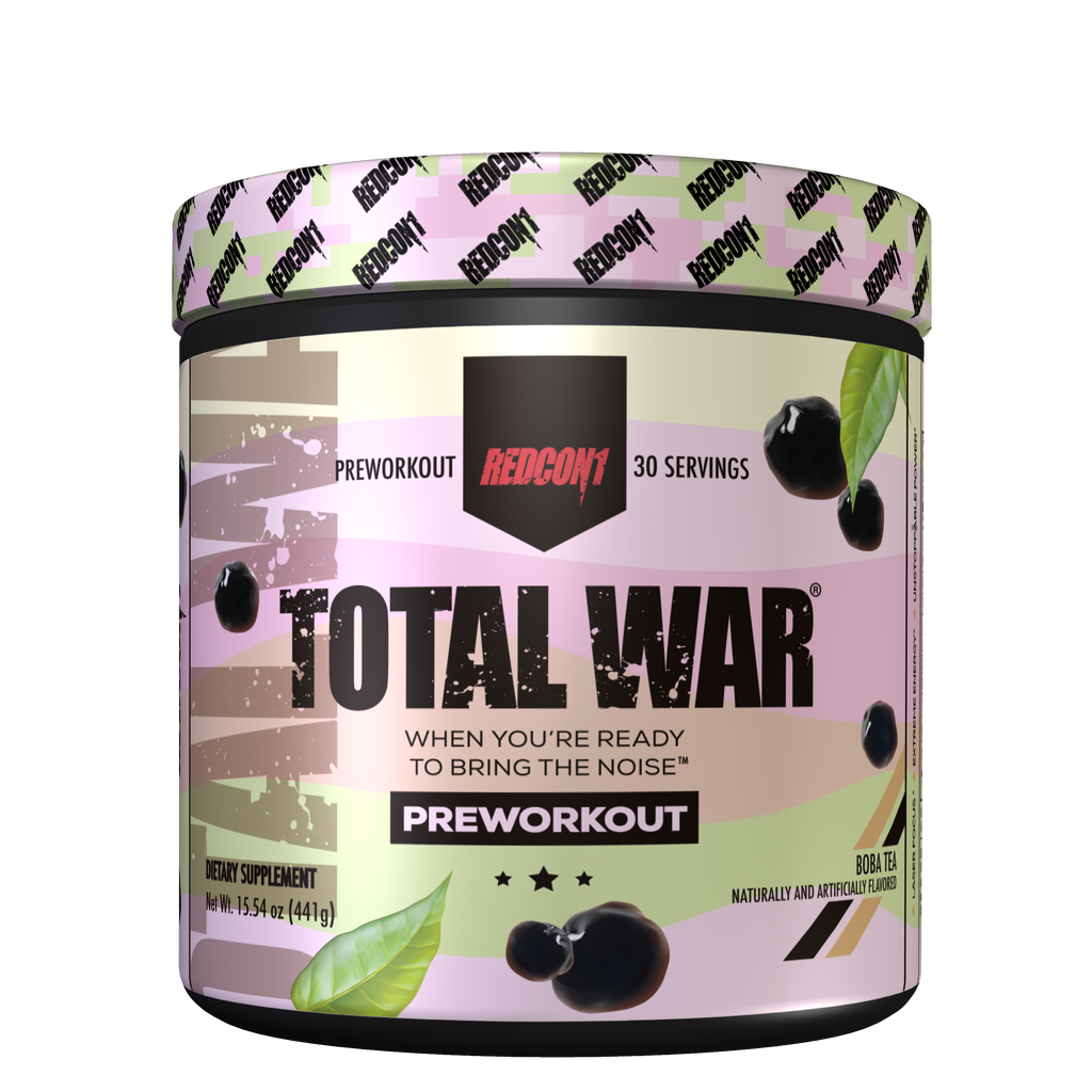 REDCON1's preworkout powder Total War in boba tea flavor